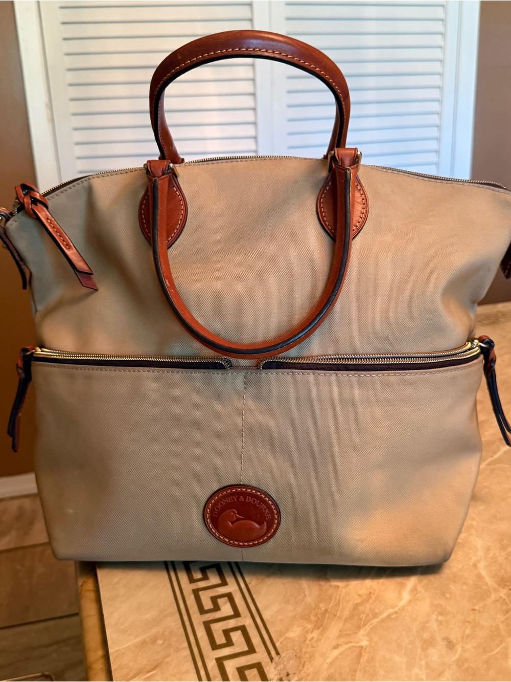 Dooney & Bourke Beige Canvas with Brown Leather Trim Tote